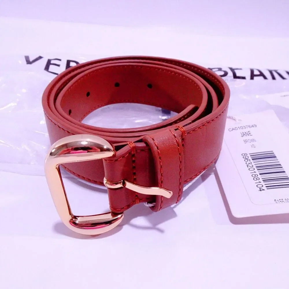 Veronica Beard GAVAZZENI Women's Jane Leather Gold buckle Belt  NWT 155 XS